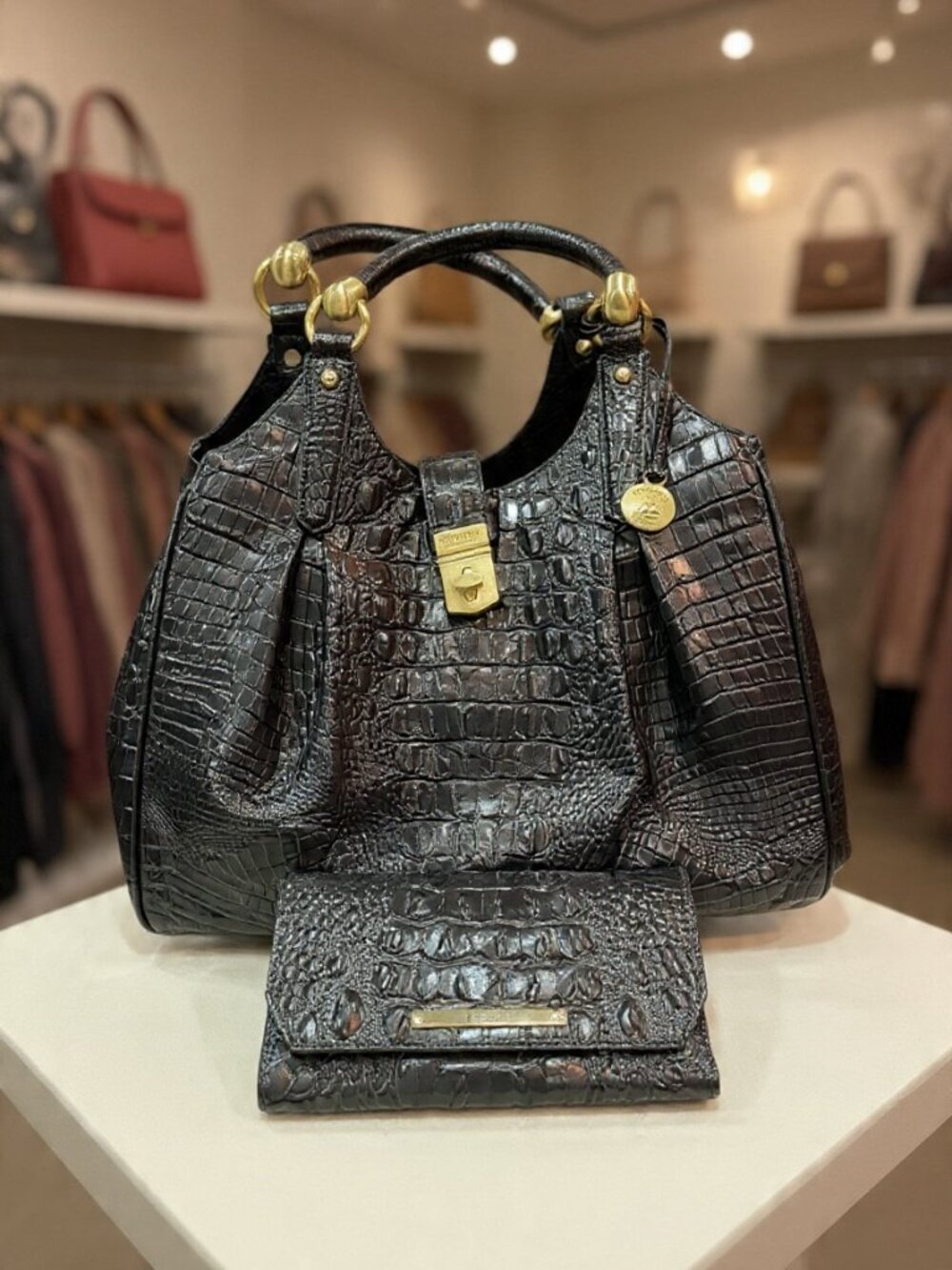 Brahmin Embossed Leather Hobo BagShoulder Bag with Matching Wallet